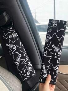 1/2pcs Dancing Skeleton Print Car Seat Belt Shoulder Pad Halloween Theme - A - View 4
