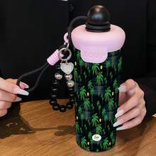 1PC 600ML Fashionable Butterfly, Creative Coconut Grove, Coconut Tree And Sea Pattern Stainless Steel Insulated Cup, Dual-Use Coffee Cup, Portable Straw Cup, Lanyard Insulated Cup, Suitable For Office, Campus, Gift For Holidays/Birthdays, Coffee - Multicolor - View 8