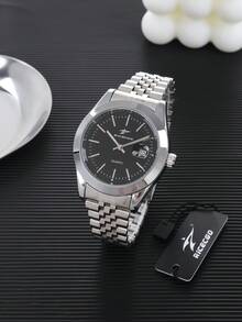 RICECGO Jam tangan kuarsa pria yang stylish dan kasual dengan desain bersih dan ramping, cocok untuk acara bisnis maupun kasual. - Perak - View 6