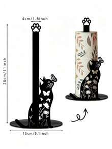 2D Design Cat & Butterfly Paper Towel Holder, Cute Black Cat Decor, Cat Lover Decoration, Vintage Farmhouse Style, Kitchen Countertop & Bathroom Vertical Toilet Paper Storage Rack, Creative Animal Silhouette, Decorative Home Storage Rack - Multicolor - View 12