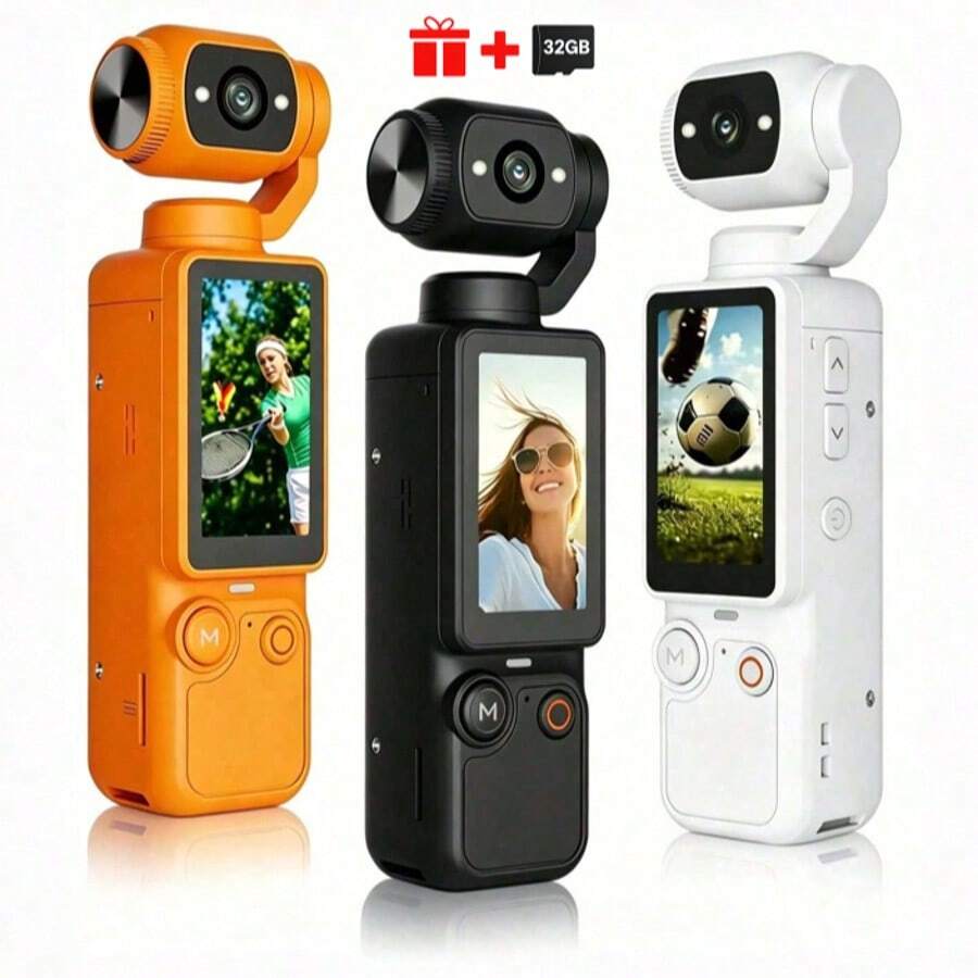 Entry-Level Professional Vlog Handheld Camera (Includes 32g SD Memory Card) 180° Rotating Lens Dual Fill Lights, Upgraded Seamless Auto Storage (Capture + Record), 2000mAh Long Battery Life, Can Be Used As Webcam, Cycling, Hiking And Sports Recording, Video Log Camera, Full Body Camera, Blogger Entry-Level Camera, Perfect Life Recording And Travel Gift
