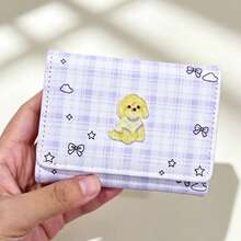 Cartoon Plaid Short Wallet, Girl's Tri-Fold Wallet, Puppy Short Wallet, Card Holder, Coin Purse, Portable Plaid Small Wallet - Multicolor - View 7