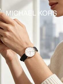 Michael Kors MK2834 Women's Quartz Watch 38mm Dial Rose Gold Black Leather Strap Rhinestone Index Commuter Wristwatch Gift - White - View 8