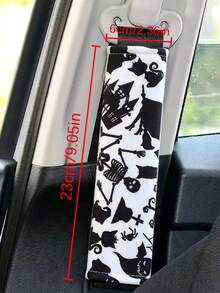1/2pcs Dancing Skeleton Print Car Seat Belt Shoulder Pad Halloween Theme - A - View 3