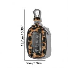 1pc Microfiber PU Leather Leopard Print Window Design Universal Car Key Cover Protective Case Anti-Loss Anti-Scratch Key Storage Protective Cover Visible Buttons Suitable For All Car Keys Bag Pendant Gift For Friends - 21 Silver Head Leopard Print Open Window - View 6