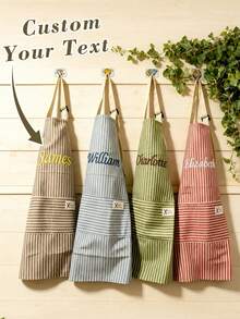 Customized Name Embroidered Linen Apron, Personalized Embroidered Name Apron, Breathable And Skin-Friendly, Unique Design, Practical And Warm Souvenir - Multicolor - View 11