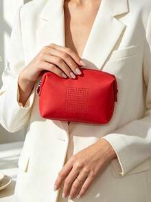 Givenchy Parfums Red Embossed 4G Logo Cosmetic Bag Portable Travel Zipper Makeup Storage Pouch Elegant Ladies Toiletry Organizer For Daily Use And Holiday Gift - Red - View 6