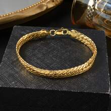 Vintage Minimalist 18K Copper Gold Plated 750 Italian Braided Bracelet, Unisex, Suitable For Daily And Party Wear, Fashionable Layering Accessory - Gold - View 5