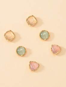 3 Pairs Cute Stud Earrings Set, Square And Triangle Minimalist Geometric Combination Earrings, Women's Daily Casual Wear Jewelry Gift - Multicolor - View 2