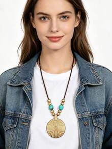 1 buah Kalung Panjang Liontin Bulat Besar Motif Spiral Bohemian, Rantai Kalung Manik-Manik Sederhana dan Modis, Aksesori Kalung, Hadiah untuk Pesta Halloween, Hadiah untuk Pacar, Ibu, dan Orang Tua - manik-manik - View 3