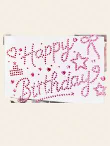 1pc Happy Birthday Pink Rhinestone English Letter Sticker Decoration Gift Wrapping Sticker Rhinestone Material Pack, Creative Sticker For Gift Wrapping And Gifting - Multi-color - View 2