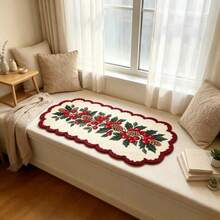 1 pc Karpet Dekoratif Natal Motif Berry Holly dan Pinus, Bahan Bulu Lembut Ramah Kulit, Bagian Bawah Anti Selip, Tepian Bergelombang, Karpet Panjang Mudah Dibersihkan, Cocok untuk Kamar Tidur Samping Tempat Tidur, Lorong, Pintu Masuk, Sempurna untuk Dekorasi Rumah Liburan Natal - MultiWarna - View 4