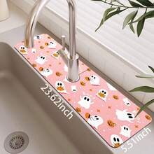 1pc Halloween Decorative Faucet Mat, Cute Ghost Pattern, Faucet Cover, Create Holiday Atmosphere, Bathroom Faucet Splash Guard, Waterproof Non-Slip Faucet Mat, Kitchen Countertop Accessory, Kitchen Dining Table Accessory, Sink, Moisture-Proof Absorbent Mat, Absorbent Drainage Mat, Multi-Functional Absorbent Non-Slip Mat - Multicolor - View 11