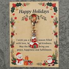 3pcs/6pcs Christmas House Enamel Keychain Charms, Church Cottage Pendant With Happy Holidays Greeting Card, Lobster Clasp Holiday Gift - Multicolor - View 3
