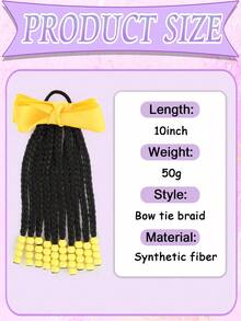 1pc Kids Black Curly Ponytail Wig With Beads, Elastic Synthetic Hair Extension - Multicolor - View 3