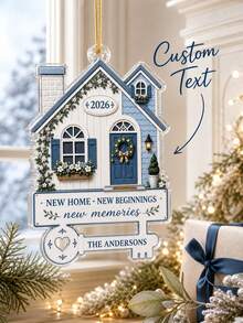 1pc Personalized New Home Christmas Ornament For Family, Custom Family Name & House Color Acrylic Ornament, First Home Keepsake,Christmas Tree Decor,Christmas Gift - Mint Green - View 1