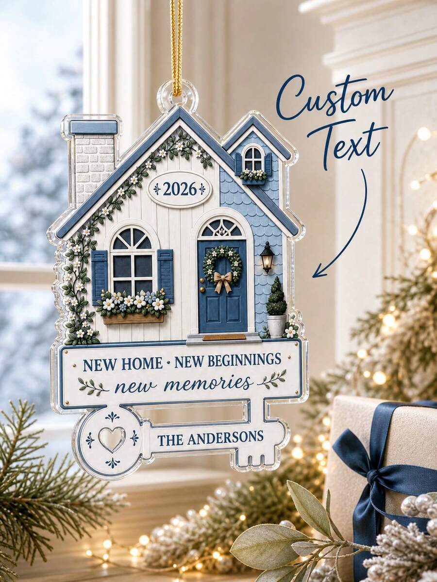 1pc Personalized New Home Christmas Ornament For Family, Custom Family Name & House Color Acrylic Ornament, First Home Keepsake,Christmas Tree Decor,Christmas Gift - Mint Green - View 1