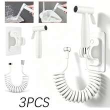 3-Piece Handheld Bidet Sprayer Set | Portable Toilet Spray Gun With Spring Hose And Self-Adhesive Bracket, Multi-Purpose Bathroom Cleaning And Pet Bathing - Spray Gun - View 1