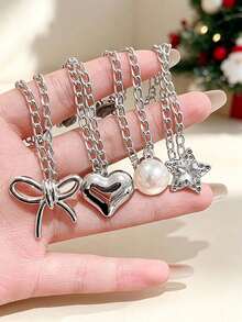 1/4/8pcs Multi-Function Clothing Clips, Metal Star Heart Bow Design, Shirt Hem Clips, Cute Decorative Pants Leg Clips, Clothing Accessories Chain Clips - Multicolor - View 1
