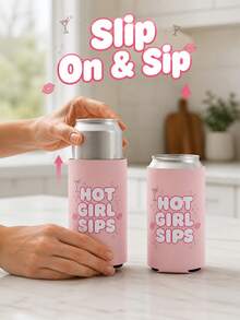 Personalized Can Sleeve, Pink Hot Girl Sips Beverage Cover With Retro Lettering, Custom Text Drink Sleeve For Women And Friends, Pool Party And Bridal Event Accessory, Cup Sleeve For Daily Drinks, Girls Night Celebrations And Gift Giving - Multicolor - View 5