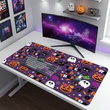 Halloween Style Purple Background Ghost Pattern Extra Long Gaming Mouse Pad And Desk Mat Set, Non-Slip Durable Rubber Base, Smooth Surface, Suitable For Computer Laptop Office Home, Abstract Art Decor, Back To School Supplies - A - View 7