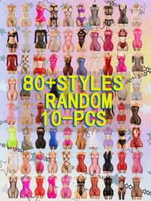 10pcs Random, Random Colors - Women'S Sexy, Multi-Style Mesh, Openwork, Mesh, Figure-Hugging Bodysuits, Fishnet Bodysuits, Stockings, Bodysuits, Adult New Arrivals, Shiny, Bodycon Dresses - Multicolor - View 2
