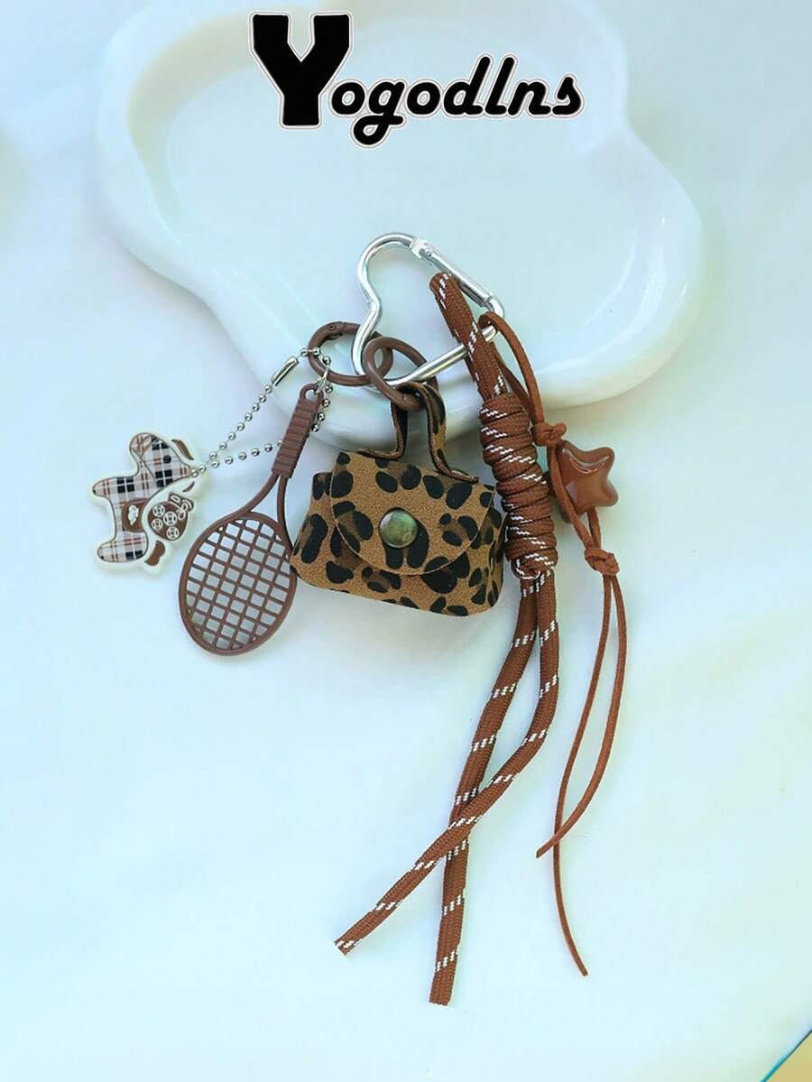Yogodlns Leopard Print Mini Purse Keychain Bag Pendant Accessories For Backpack Maillard Horse Charm Decor Accessories Multipurpose Braided Rope Keychain - Multicolor - View 1