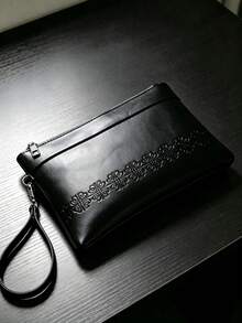 Dompet Pria Kasual Kapasitas Besar untuk Dokumen, Ponsel, dan Koin, Tas Tangan Timbul Terbaru - Hitam - View 3