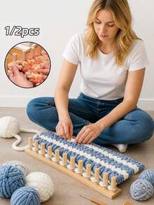 Manual Wooden Weaving Loom, Suitable For Hand Knitting, Crochet And Weaving, Multi-Functional Textile Tool, Can Make Thick Blankets, Scarves Etc., No Electricity Required, Easy Operation, Durable Handmade Weaving Machine - Multicolor - View 1