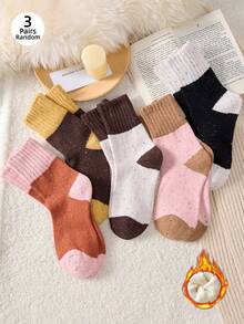 3 Pairs Women's Autumn/Winter Warm Socks, Knitted Ankle Socks, Protect Calves - Multicolor - View 8