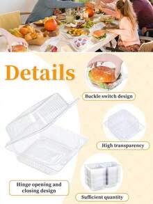 50/100pcs Transparent Plastic Food Containers With Lids, Thickened Disposable Sandwich Flip-Top Boxes, Suitable For Cake Slices, Desserts, Burgers, Salads, Pastries, Fruits, Takeout Trays - View 3