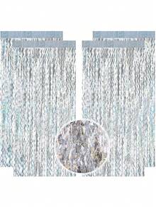 1/2/4件裝 銀色金屬感雨簾 100*200cm 塑膠雷射流蘇簾，適用於性別揭曉派對、生日派對裝飾、婚禮背景道具 - 銀色 - 查看 6