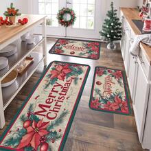 1/2/3pcs Christmas Theme Kitchen Rug, Flannel Kitchen Mat, Comfortable Soft Absorbent Non-Slip Machine Washable With Non-Slip Backing, Multi-Functional Home Floor Mat For Entryway, Living Room, Bedroom, Kitchen, Dining Room, Bathroom, Laundry Room, Patio, Hallway, Christmas Holiday Home Decor - Multicolor - View 4
