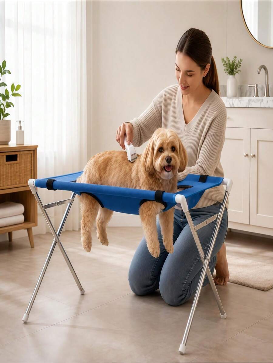 1pc Pet Grooming Bath Rack, Mesh Bathing Platform, Foldable Metal Structure With Quick-Dry Surface And Strap, Suitable For Pet Cleaning, Care, Travel Grooming, Foldable Metal Structure With Quick-Dry Surface And Strap For Pet Cleaning And Care