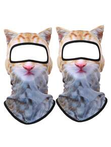 1pc/2pcs/3pcs Unisex 3D Animal Pattern Protective Face Mask Head Cover, Outdoor Fun Water Sports Hat, Sun Protection Animal Head Cover (Cat, Dog Styles), Suitable For Daily Outings, Travel, Hiking, Skiing - Multicolor - View 2