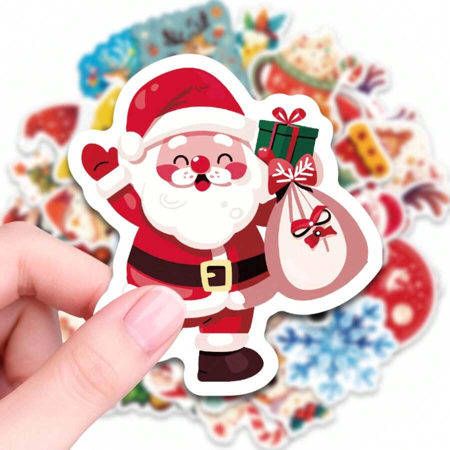 50pcs PP-Mj24 Cake Christmas Stickers, Diverse Designs, Enhance Thinking And Creative Action Ability, Art Supplies, Children Sticker Toys - Multicolor - View 1