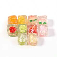 5pcs Realistic Ice Cube Fruit Pendant Accessories, Translucent Resin Jelly Block Decor With Embedded Fruit Slice Pattern, Handmade Pendant Accessories For Keychain, Hair Clip, Phone Case Frame, Mini Landscape Decoration, Non-Edible, Suitable For Teens And Adults 14+, Realistic Ice Cube Pendant / Keychain Accessory / Hair Clip Decor - Multicolor - View 5