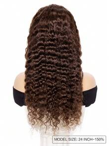 Chocolate Brown Deep Curly Human Hair Wig, 13x4 Lace Front Wig, Brown #4 Brazilian Deep Wave Transparent Lace Front Wig, Remy Human Hair Wig, Pre-Plucked, Women's Style - Chocolate Brown - View 4