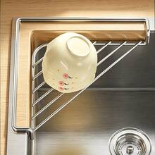1pc Corner Sink Organizer Rack, Heavy Duty Stainless Steel Sink Drying Rack, Dish Cloth And Sponge Drying Rack, Space-Saving Triangular Kitchen Sponge Cloth Rack, Suitable For Dish Soap, Cleaning Brush, Draining Countertop - Multicolor - View 3