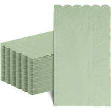 Sage Green Napkins, 2 Ply Scalloped Guest Towels For Bathroom Disposable Sage Green Decorative Dinner Party Napkins For Birthday, Wedding, BabyShower - Style 1 - View 1