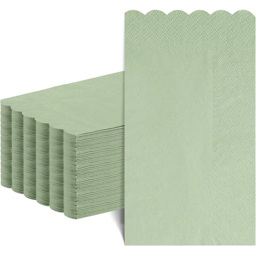 Sage Green Napkins, 2 Ply Scalloped Guest Towels For Bathroom Disposable Sage Green Decorative Dinner Party Napkins For Birthday, Wedding, BabyShower - Style 1 - View 1