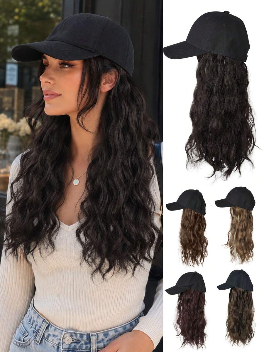 Baseball Cap Paired With Long, Curly Hair, A Stylish Hat And Hair Accessory, Suitable For Women's Everyday Casual Wear, Available In Multiple Colors. - Multicolor - View 1