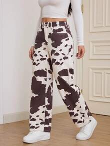 Women's Fashion Street Cow Print Casual Loose Woven Fabric Pockets Straight Leg Pants, Suitable For Daily, Vacation, Spring/Summer/Autumn/Winter - Multicolor - View 4