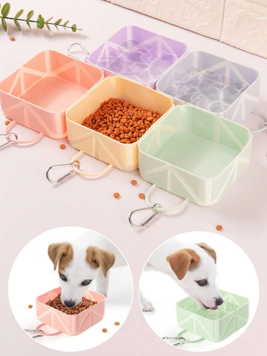 1/2pcs(Portable Folding Pet Travel Bowl Is Main Product + Accessory Hook) Mixed Set, Large Capacity Macaron Color Dog & Cat Food Bowl Water Bowl, Silicone Feeding Bowl, Suitable For Walking, Camping, Outdoor Travel, Essential Pet Supplies For Travel, Dog Supplies, Kitten Supplies, Christmas Gift For Dogs