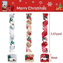 Wired Christmas Linen Ribbon, Christmas Tree Snowflake Truck Print Fabric Ribbon, Large Roll Ribbon For Sewing DIY Handmade Gift Wrapping, Christmas Wreath Making And Holiday Decoration Supplies - Multicolor - View 2