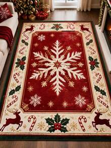 1pc Christmas Red Background Large Snowflake Living Room Rug, Carpet, Area Rug, Large Rug, Floor Mat, Living Room Large Rug, Christmas Rug - Multicolor - View 1