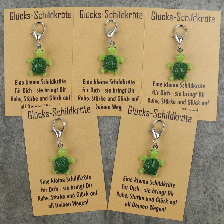 5pcs/10pcs Lucky Turtle Enamel Keychain, Lucky Turtle German Blessing Card, Lobster Clasp Bag Charm Good Luck Gift - Multicolor - View 1