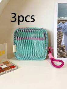 10 Macaron-Colored Fresh Style High-Quality Multi-Functional Mesh Storage Bag, Cute Wallet-Style Design, Portable Cosmetic Bag, Zipper Tissue Storage Box, Tampon Storage Bag, Suitable For Girls At Home, Travel, Vacation And School Use - Multicolor - View 12