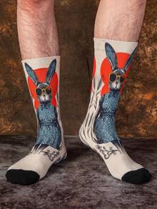 1/3 Pairs Funny Rabbit Cartoon Jacquard Mid-Calf Socks, Halloween Street Style Creative Colorful Artistic Illustration Men's Socks - Multicolor - View 1