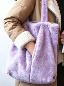BAILEE Simple And Stylish, Solid-Colored Faux Fur Shoulder Bag With A Large Central Pocket For Easy Access. Perfect For Outfits And As A Gift. - Multicolor - View 5